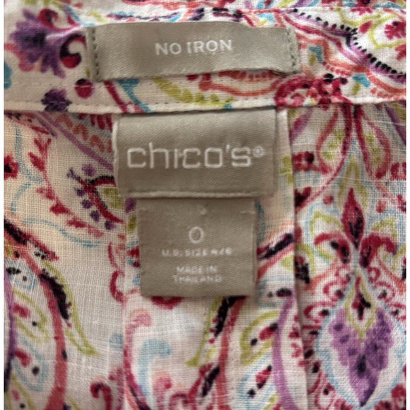 Chico’s Linen Shirt Medium Paisley Button Down No Iron Long Sleeve Blouse - Picture 6 of 7